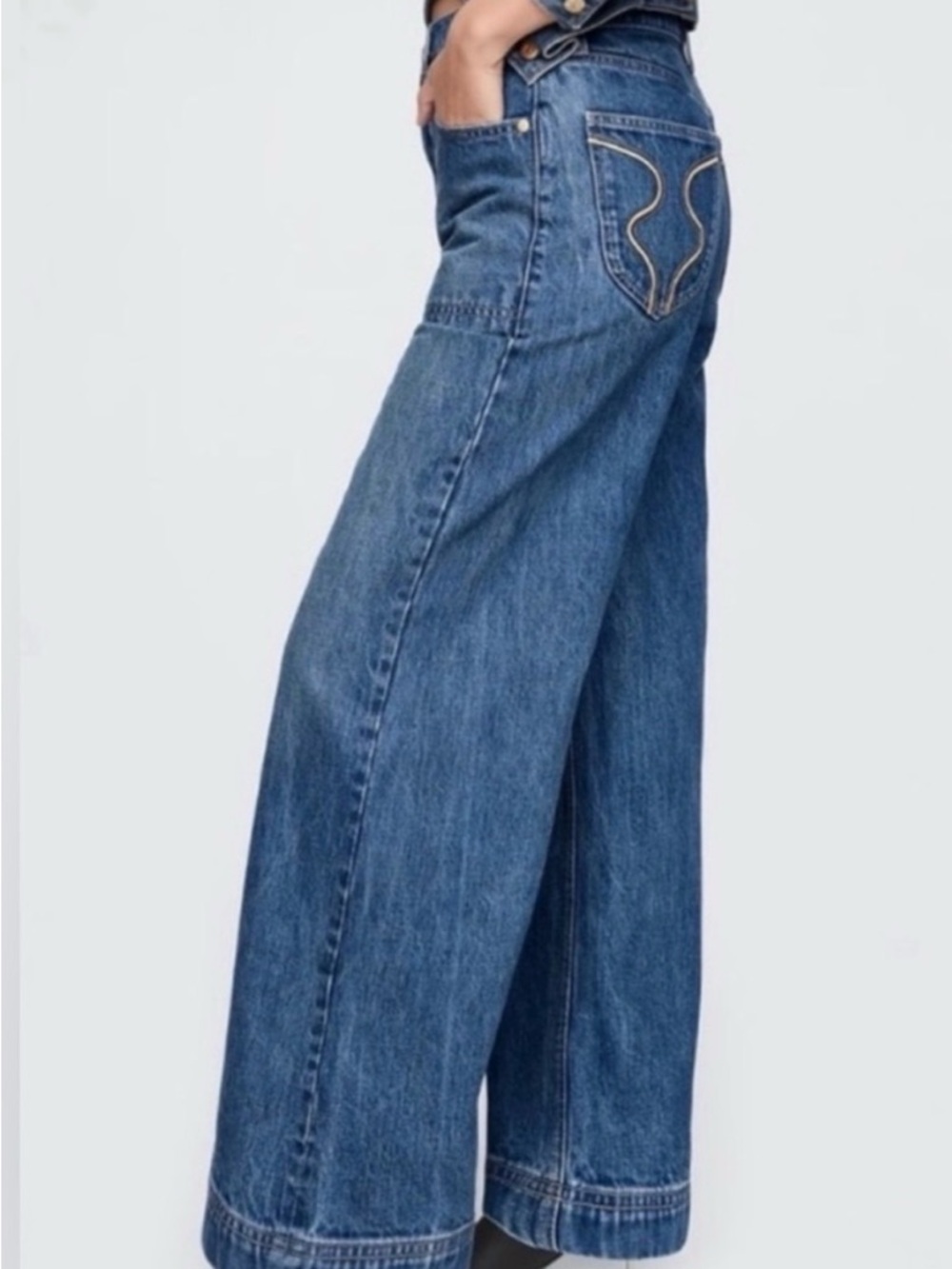 Cult Gaia X Gap Wide-Leg High-Rise Jeans With Detachable Gild Chain Sz 24 - Picture 5 of 9